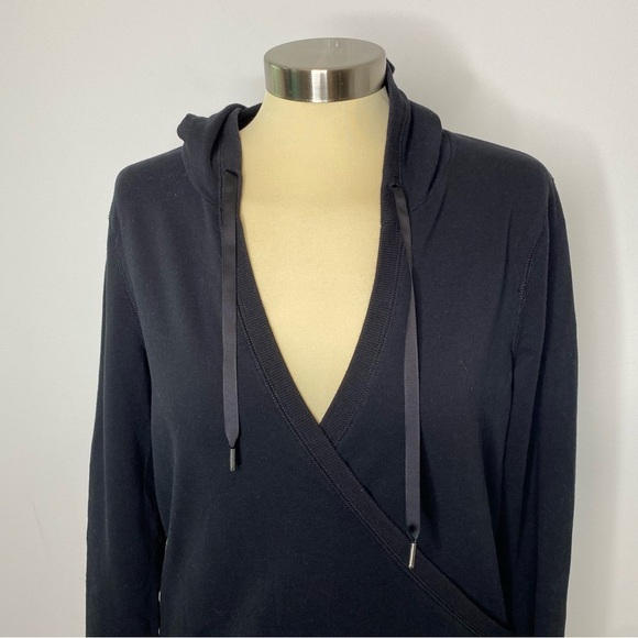 Tek Gear Black Surplice Front Long Sleeve Thumb Hole Hooded Sweatshirt - Picture 3 of 9